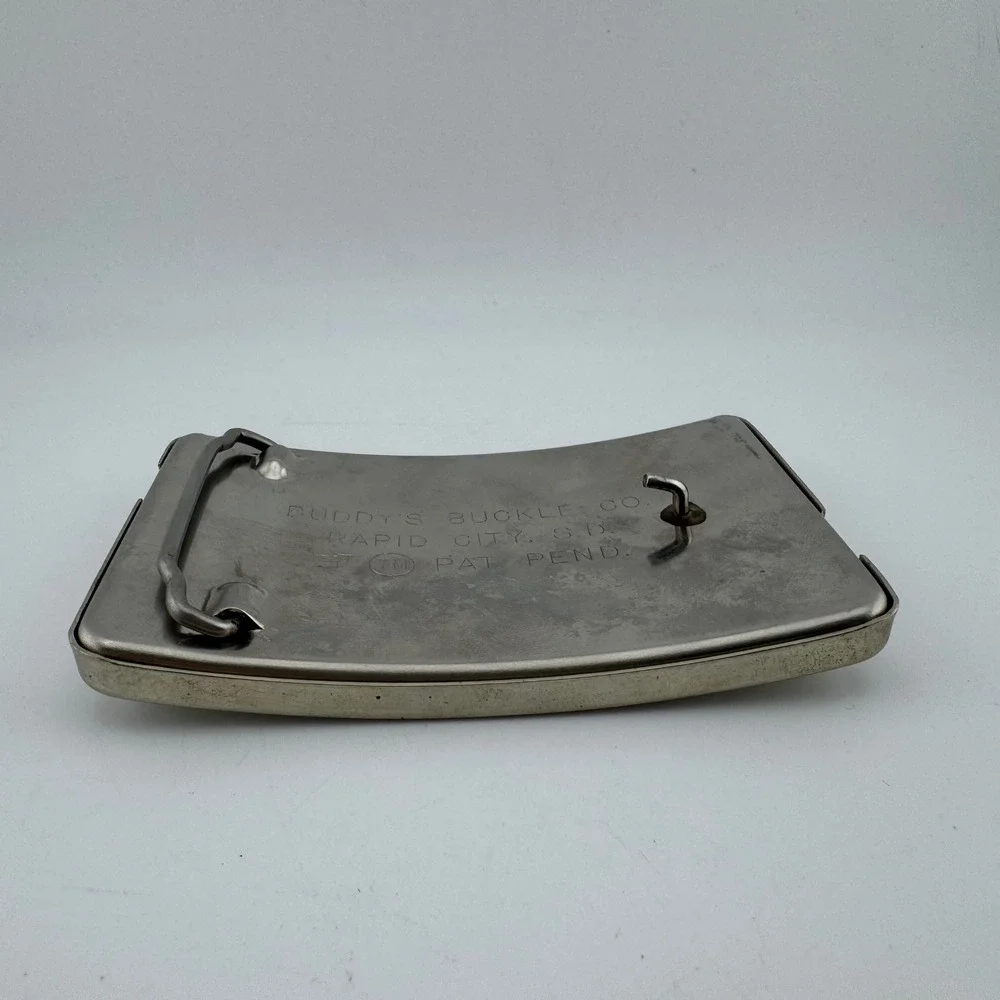 Buddy's Buckle Co Frame Belt Buckle Silver Tone Floral Engraved Western Graphic